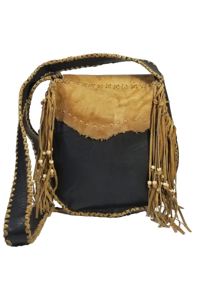 (image for) Two Tone Leather Beaded Fringe Concho Combo Bag